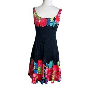 Nine West Womens Dress Size 4 Black Floral Fit & Flare Stretch Sleeveless